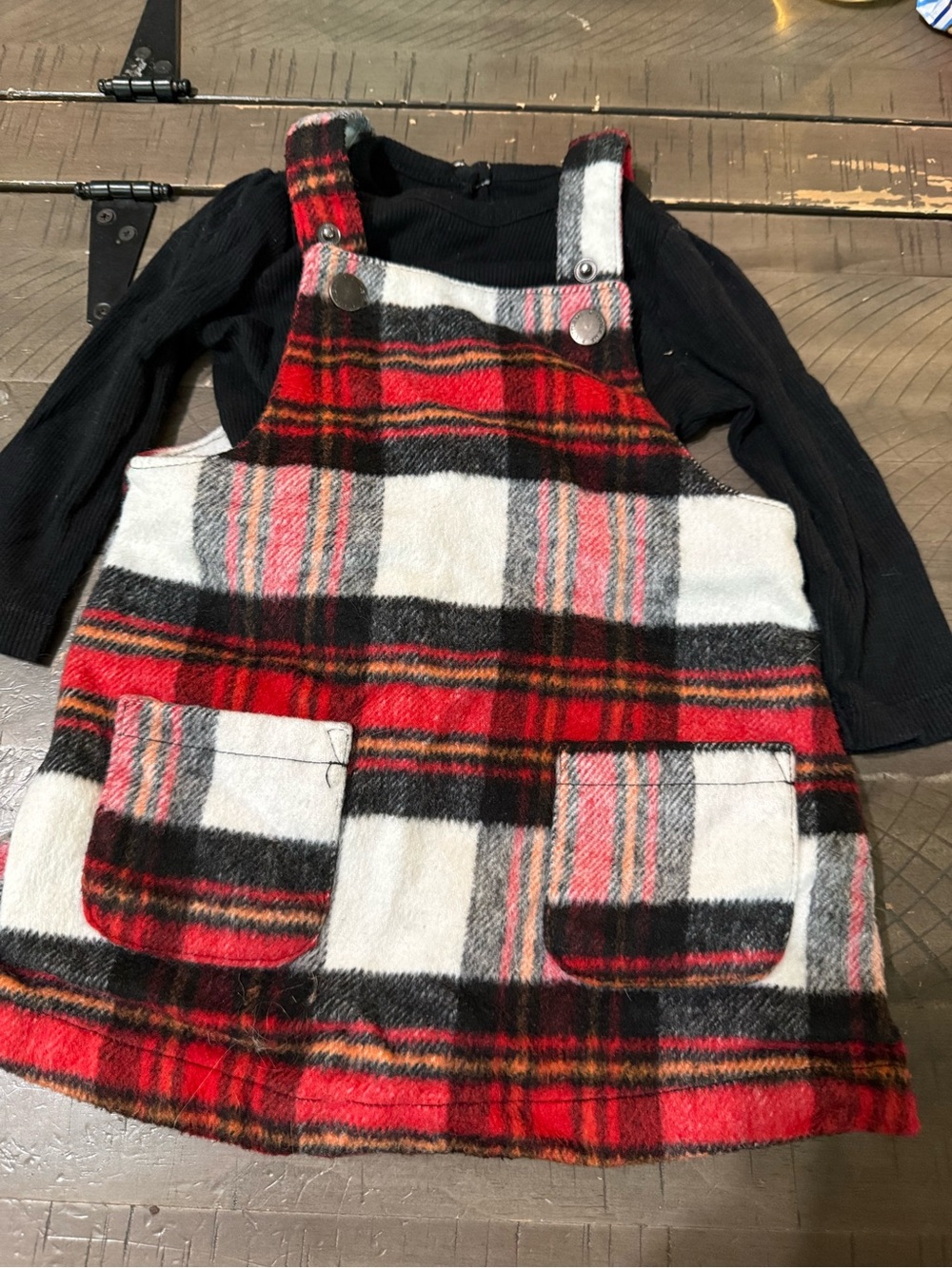 Little Me Red Black White Plaid Pinafore Dress